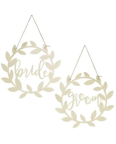 Holzstuhlschilder 'Bride & Groom - Boho'