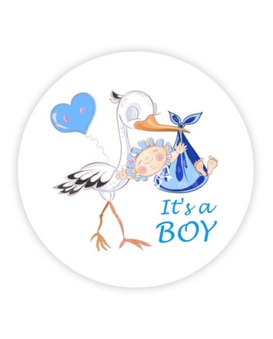 Autocollant 'Cigogne avec cœur - It's a Boy'