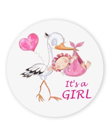 Autocollant 'Cigogne avec cœur - It's a Girl'