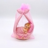 Sachet organza 'Bébé dans linge avec ruban' - rose