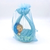 Sachet organza 'Bébé dans linge avec ruban' - bleu