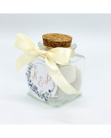 Petit pot carré en verre avec initiales 'Eucalyptus'