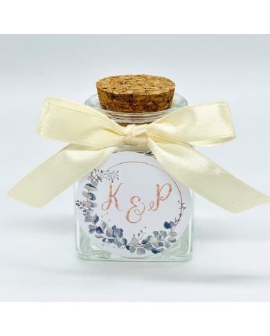 Petit pot carré en verre avec initiales 'Eucalyptus'