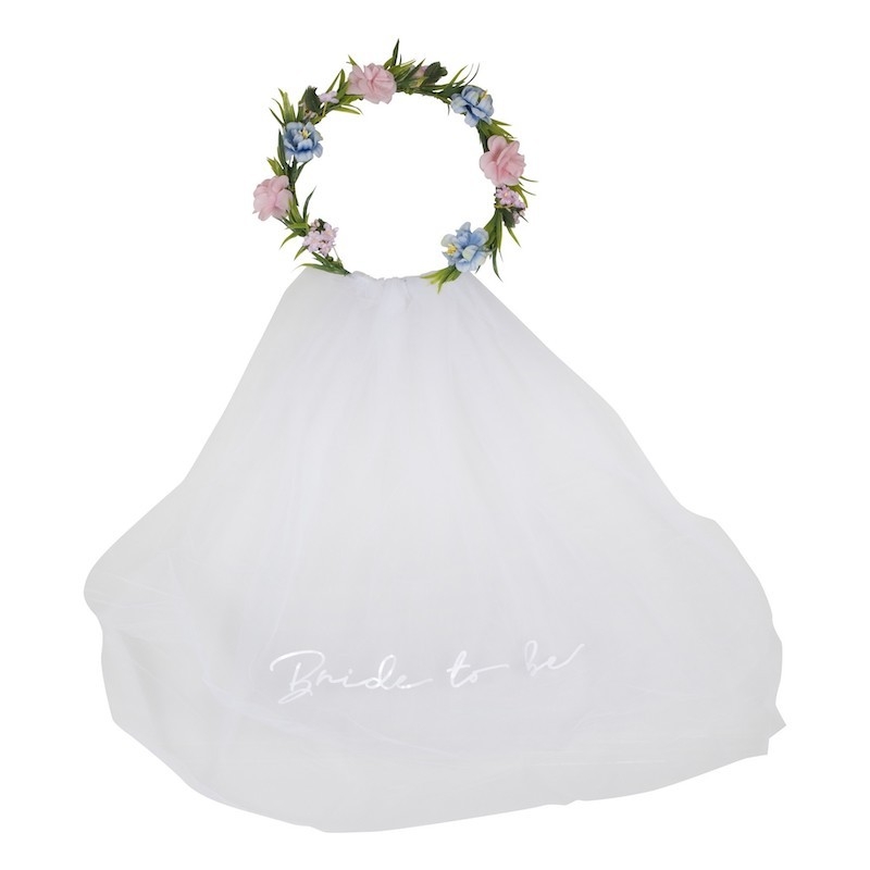 Voile 'Bride to Be' avec Couronne de Fleurs - The-Weddingshop