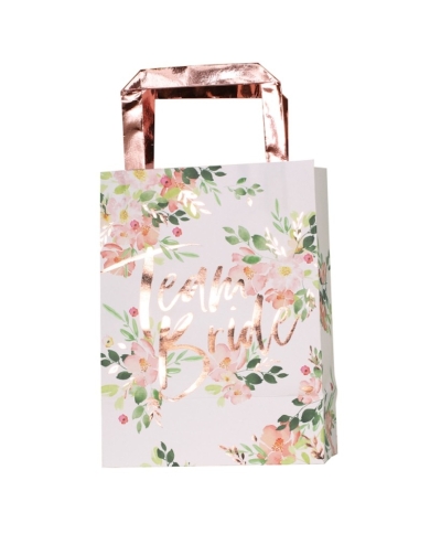 5 Sacs en papier rose EVJF fleuri 'Team Bride'