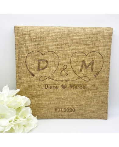 Livre d'or 'Coeurs' toile de jute personnalisé