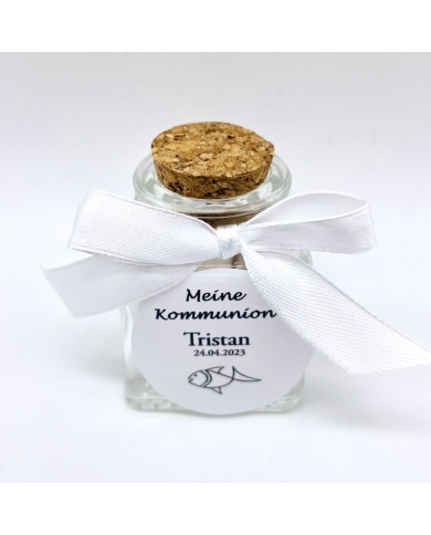 Communion - Petit pot carré en verre personnalisé - The-Weddingshop