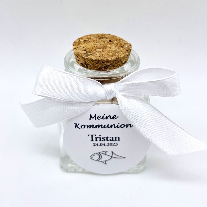 Communion - Petit pot carré en verre personnalisé - The-Weddingshop