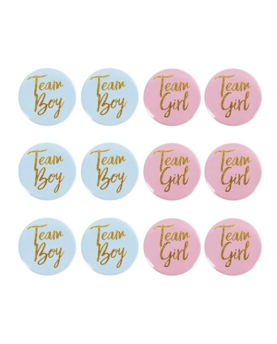12 x badges Team Girl/Team Boy