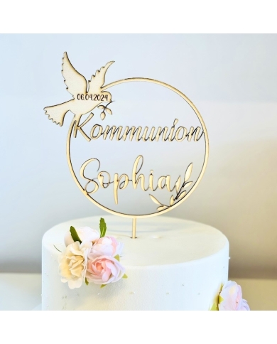 Cake Topper ‚Kommunion’ personalisiert - Holz - The-Weddingshop