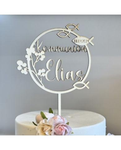 Cake Topper 'Poisson' personnalisé - bois - The-Weddingshop