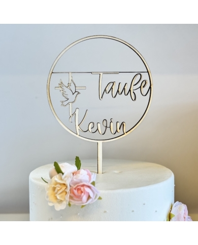 Cake Topper 'Taufe' personalisiert - Holz - The-Weddingshop