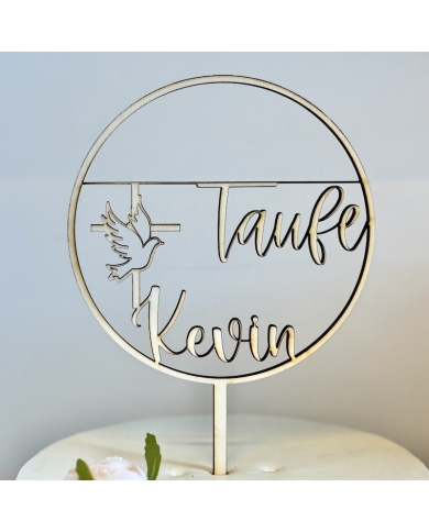 Cake Topper 'Taufe' personalisiert - Holz - The-Weddingshop
