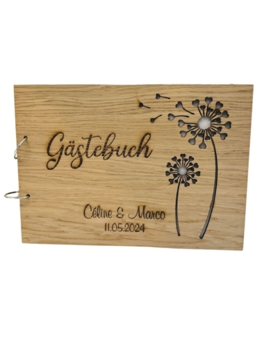 Gästebuch personalisiert Holz 'Pusteblumen'