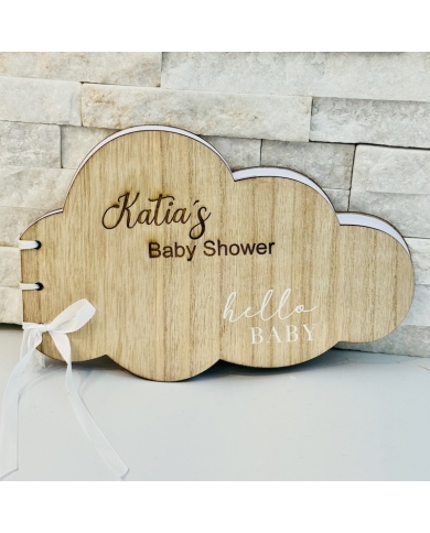 Holz Gästebuch Wolke 'Hello Baby' personalisiert