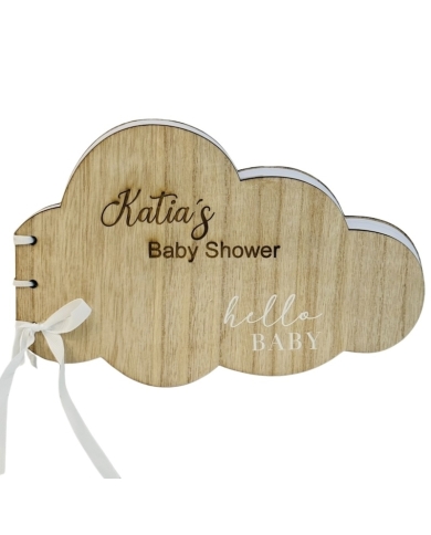 Livre d'or nuage en bois 'Hello Baby' personalisé - The-Weddingshop