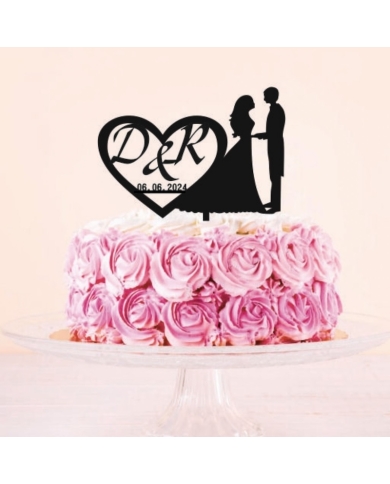 Cake Topper 'Brautpaar mit Herz' personalisiert