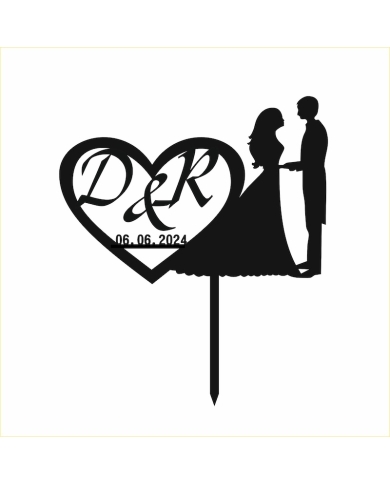 Cake Topper 'Brautpaar mit Herz' personalisiert