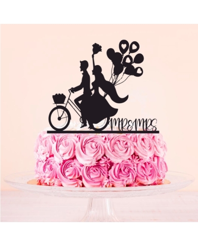 Cake Topper ‚Mariés sur une bicyclette’