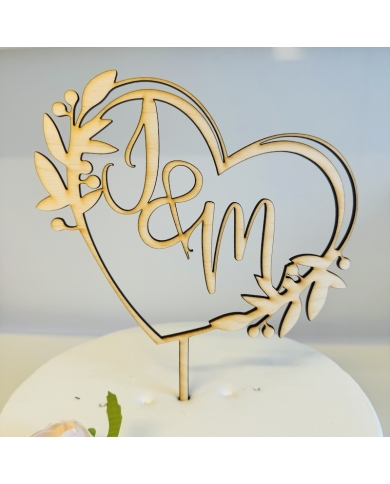 Cake Topper 'Herz mit Initialen' - Holz