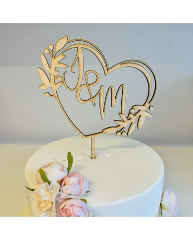 Cake Topper 'Herz mit Initialen' - Holz