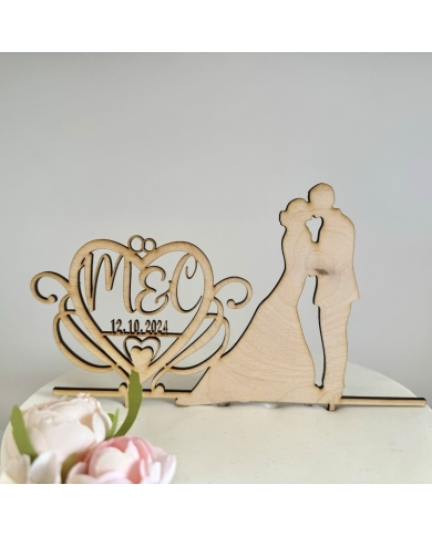 Cake Topper 'Brautpaar mit verschlungenem Herz' personalisiert