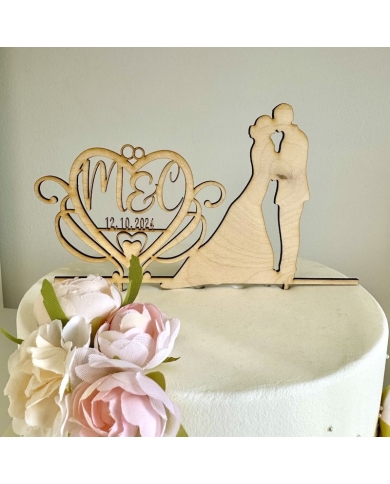 Cake Topper 'Brautpaar mit verschlungenem Herz' personalisiert