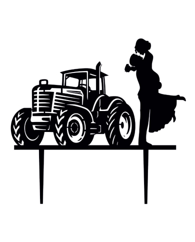 Cake Topper 'Couple de mariés sur tracteur'