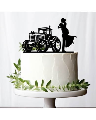 Cake Topper 'Brautpaar auf Traktor'