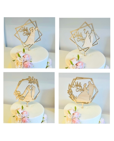 Cake Topper 'Brautpaar Mr & Mrs' - Holz