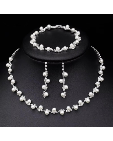 3 tlg. Schmuckset Strass & Perlen