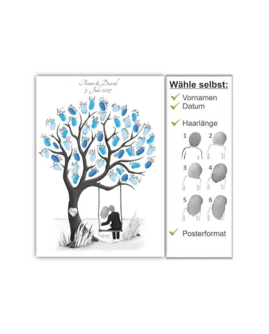 Poster avec empreintes digitales 'arbre avec mariés'