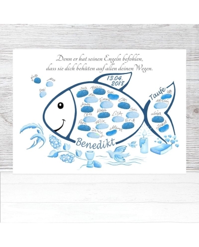 Fingerabdruck Poster 'Fisch' - blau