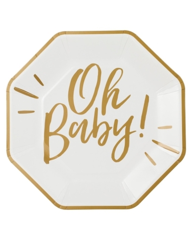 Pappteller 'Oh Baby' (8 Stück) - Weiss