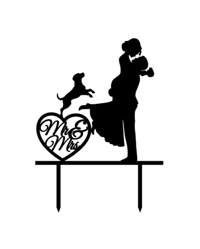 Cake Topper 'Brautpaar mit Hund'