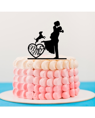 Cake Topper 'Couple de mariés avec chat'