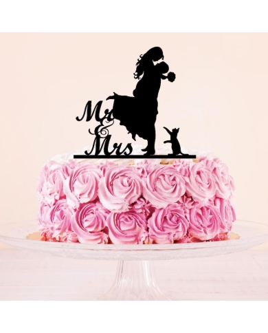 Cake Topper 'Couple de mariés avec chat'