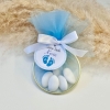 Cadeau d'invité avec tulle et nœud 'Pieds de bébé bleu' personnalisé