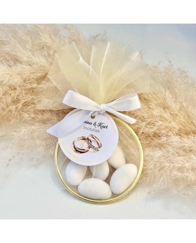 Cadeau d'invité avec tulle et nœud 'Two Rings' personnalisé