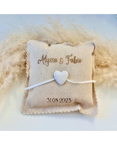 Coussin pour alliances personnalisé 'Cœur en coton'