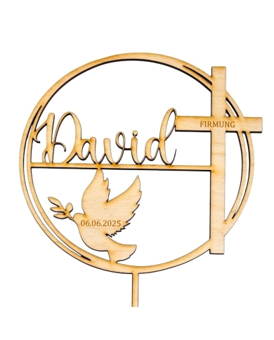 Cake Topper 'Croix & colombe' personnalisé - bois - The-Weddingshop