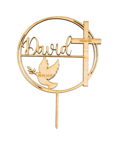 Cake Topper 'Croix & colombe' personnalisé - bois - The-Weddingshop