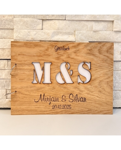 Gästebuch personalisiert Holz 'Initialen'