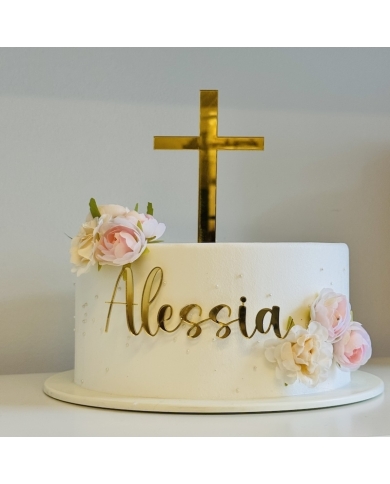 Cake Topper 'Kreuz' personalisiert - gold