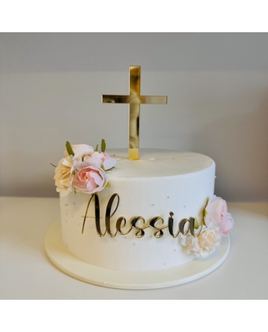 Cake Topper 'Croix' personnalisé - doré