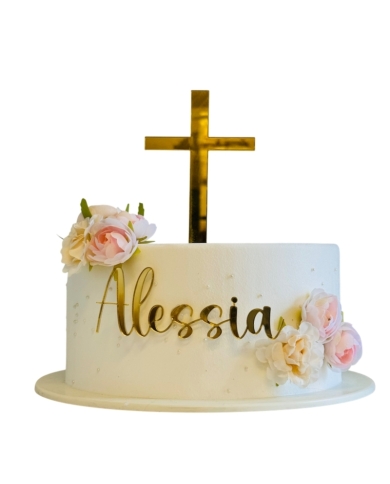 Cake Topper 'Croix' personnalisé - doré