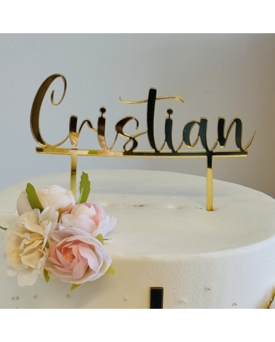 Cake Topper 'Nom & Croix' personnalisé - doré - The-Weddingshop
