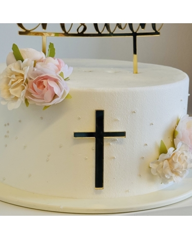Cake Topper 'Nom & Croix' personnalisé - doré - The-Weddingshop