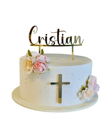 Cake Topper 'Name & Kreuz' personalisiert - gold