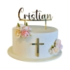 Cake Topper 'Nom & Croix' personnalisé - doré - The-Weddingshop